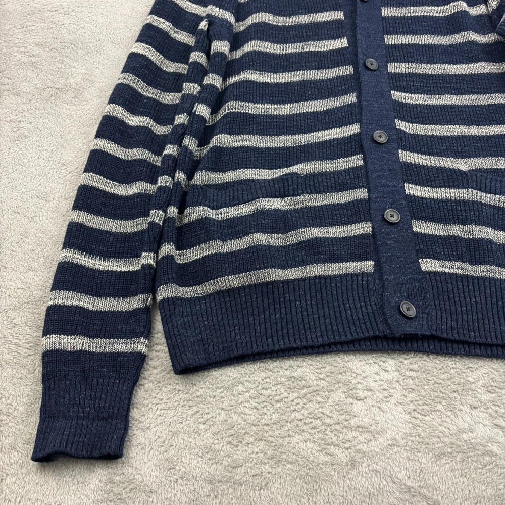 VTG Gap Shawl Cardigan Sweater Mens XL Navy Blue Stripe Preppy Chunky Schoolboy - Picture 4 of 16